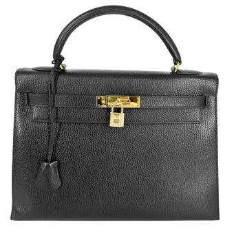 Hermes Kelly Handbag Black Ardennes with Gold Hardware 32