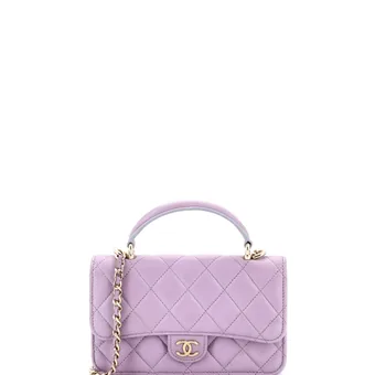 Chanel Classic Top Handle Flap Phone Holder with Chain Quilted Lambskin