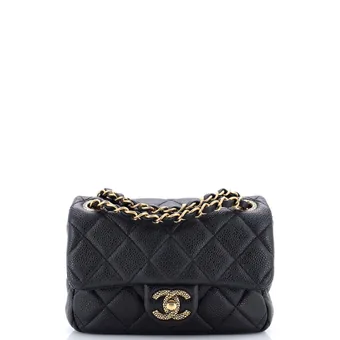Chanel Textured CC Classic Single Flap Bag Quilted Caviar Mini