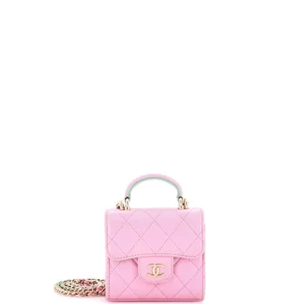 Chanel Square Classic Flap Top Handle Clutch with Chain Quilted Lambskin