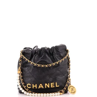 Chanel 22 Chain Hobo Quilted Calfskin with Pearl Chain Mini
