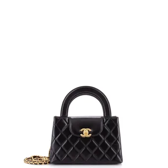 Chanel Kelly Top Handle Shopping Bag Quilted Shiny Aged Calfskin Mini