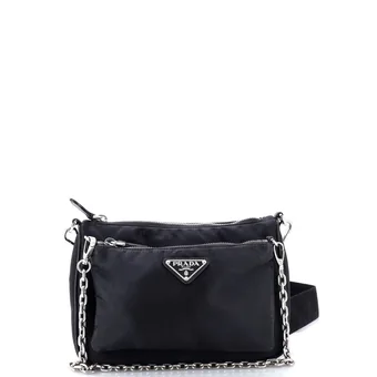 Prada Double Pouch Convertible Crossbody Bag Tessuto Small